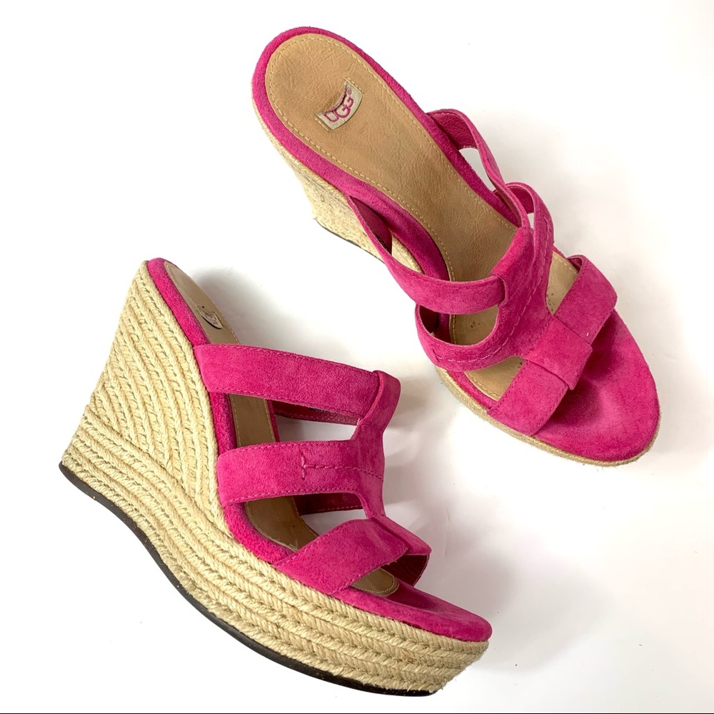 UGG Suede Espadrille Wedge Sandals Pink Size 8.5